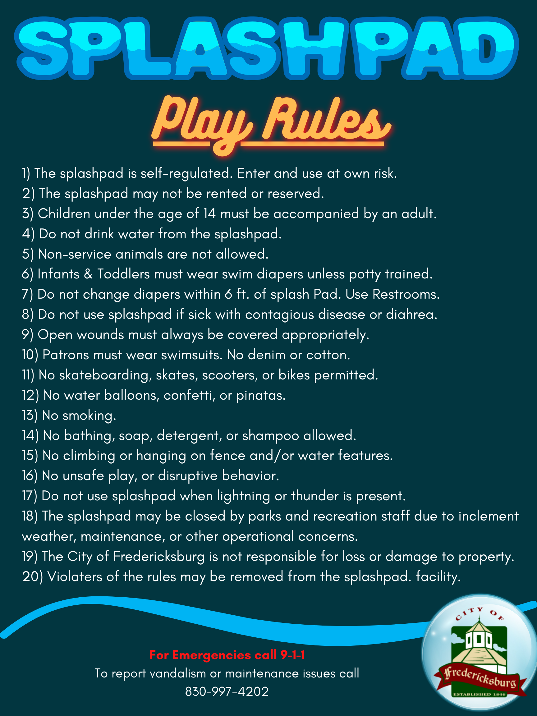 Splash pad rules 